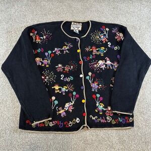 Heirloom Collectibles Vintage World Party 2000 Embroidered Cardigan Sweater Sz M